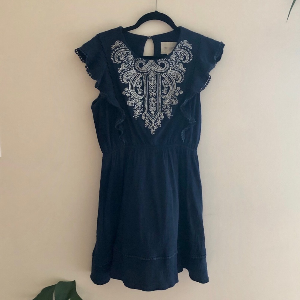 Elastic waist embroidered dress, 100% cotton